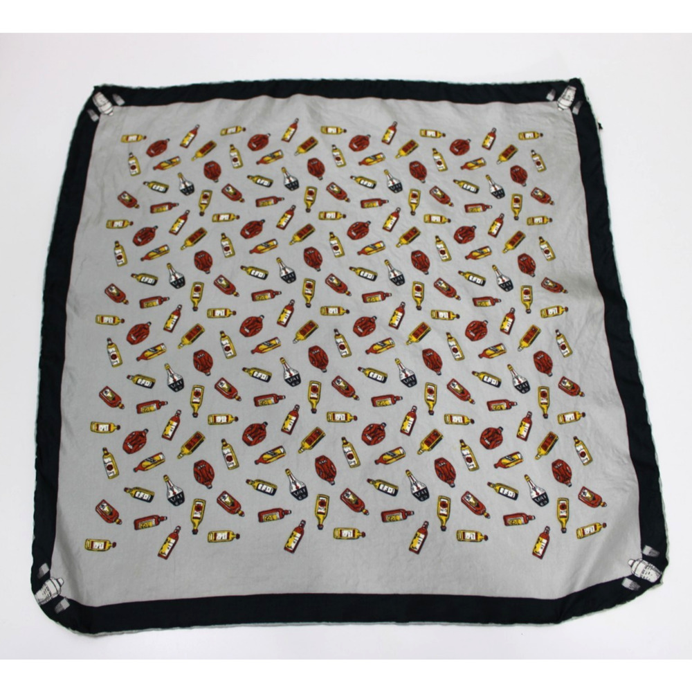 VTG Ashear ITALY Silk Scarf Pocket 18.5" Square Hankie Bottles Liquor Handrolled